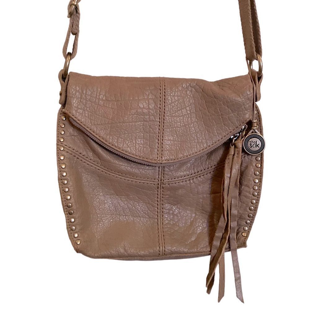 The Sak Silverlake Crossbody Bag Gray Leather Studded Fringe Boho Western